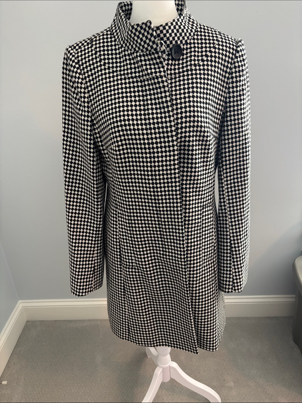 LOFT Black & White Houndstooth Pea Coat